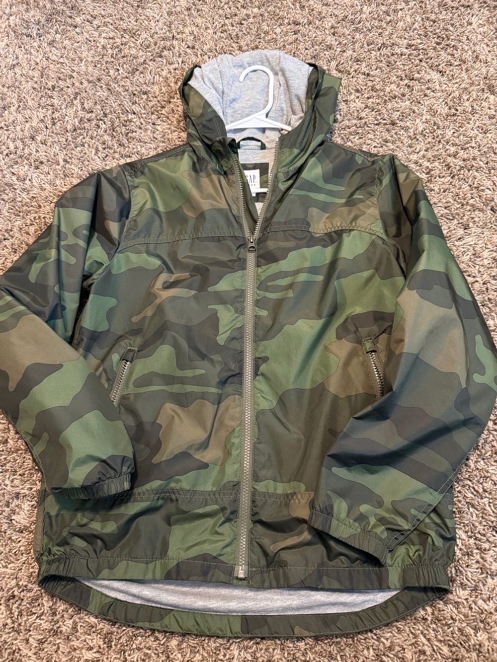 GAP Kids Green Camo Hooded Rain Jacket